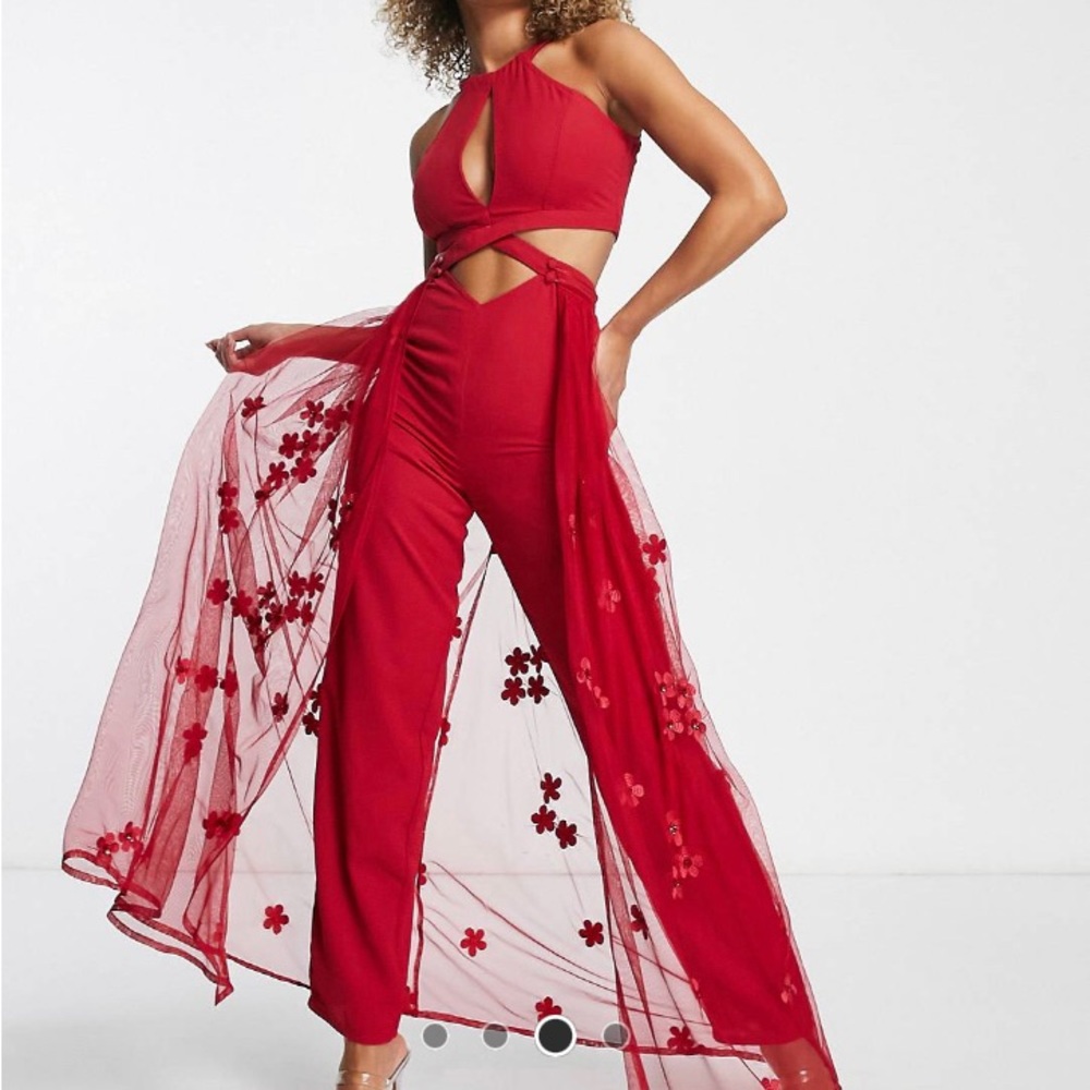 ASOS Starlet cut-out embroidered jumpsuit with detachable overlay